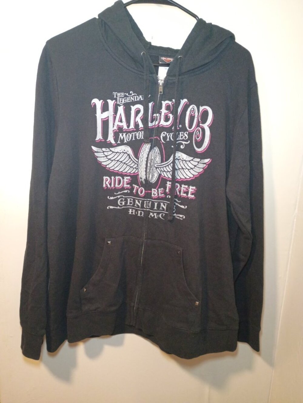 Women's Plus 2XL Vintage Harley Davidson Motorcycle Hoodie Sweatshirt Y2K Grunge